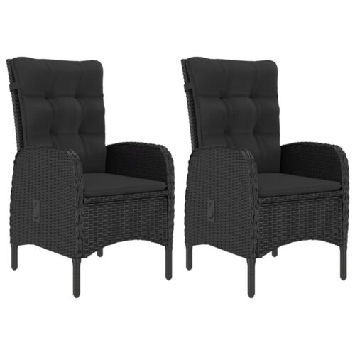 3-Piece Garden Dining Set Poly Rattan Wicker Outdoor Patio Furniture Acacia Wood Black - Image 2