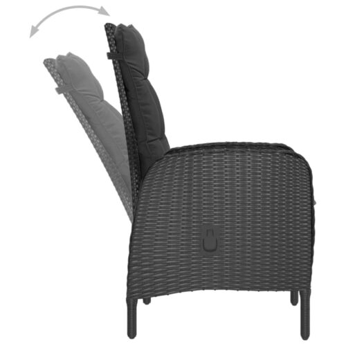 3-Piece Garden Dining Set Poly Rattan Wicker Outdoor Patio Furniture Acacia Wood Black - Image 5