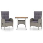 3-Piece Garden Dining Set Poly Rattan Wicker Outdoor Patio Furniture Acacia Wood Grey