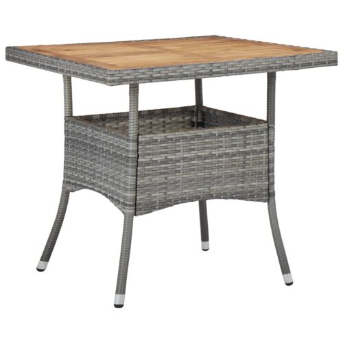 3-Piece Garden Dining Set Poly Rattan Wicker Outdoor Patio Furniture Acacia Wood Grey - Image 8
