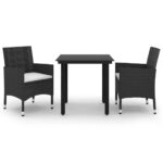 3-Piece Garden Dining Set Poly Rattan Wicker Outdoor Patio Furniture Glass