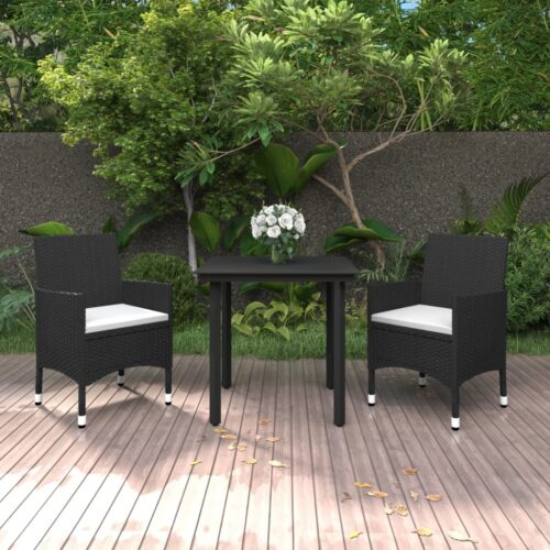 3-Piece Garden Dining Set Poly Rattan Wicker Outdoor Patio Furniture Glass - Image 8