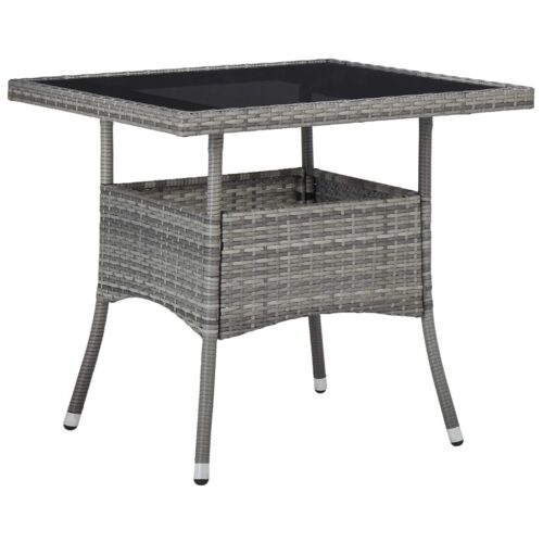 3-Piece Garden Dining Set Poly Rattan Wicker Outdoor Patio Furniture Glass Grey - Image 8
