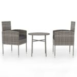 3-Piece Garden Dining Set Poly Rattan Wicker Outdoor Patio Furniture Anthracite