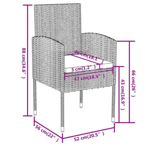 3-Piece Garden Dining Set Poly Rattan Wicker Outdoor Patio Furniture Anthracite - Image 7