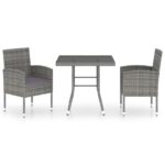 3-Piece Garden Dining Set Poly Rattan Wicker Outdoor Patio Furniture Anthracite