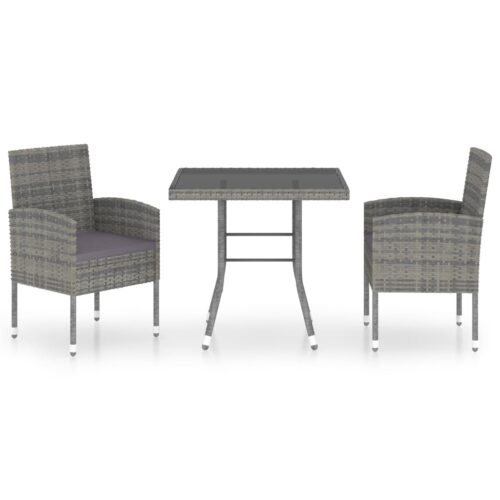 3-Piece Garden Dining Set Poly Rattan Wicker Outdoor Patio Furniture Anthracite