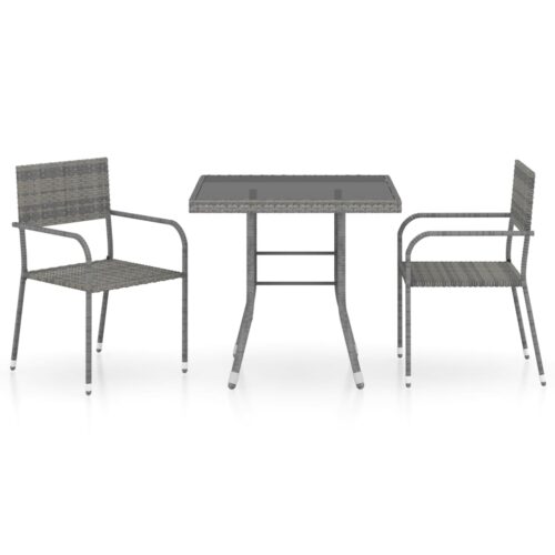 3-Piece Garden Dining Set Poly Rattan Wicker Outdoor Patio Furniture Anthracite & Grey