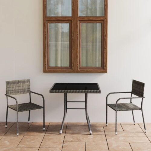 3-Piece Garden Dining Set Poly Rattan Wicker Outdoor Patio Furniture Anthracite & Grey - Image 10