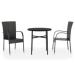 3-Piece Garden Dining Set Poly Rattan Wicker Outdoor Patio Furniture Black