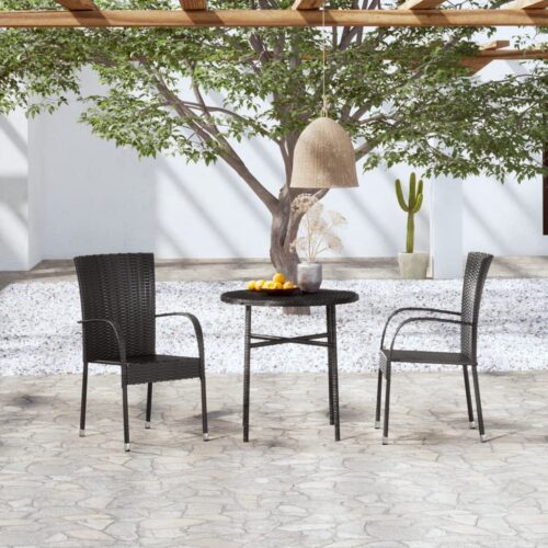 3-Piece Garden Dining Set Poly Rattan Wicker Outdoor Patio Furniture Black - Image 8