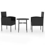 3-Piece Garden Dining Set Poly Rattan Wicker Outdoor Patio Furniture Black