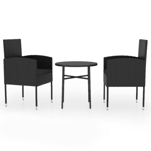 3-Piece Garden Dining Set Poly Rattan Wicker Outdoor Patio Furniture Black
