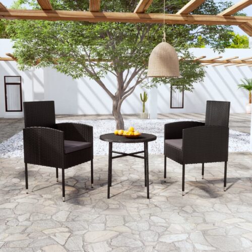 3-Piece Garden Dining Set Poly Rattan Wicker Outdoor Patio Furniture Black - Image 8
