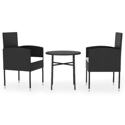 3-Piece Garden Dining Set Poly Rattan Wicker Outdoor Patio Furniture Black