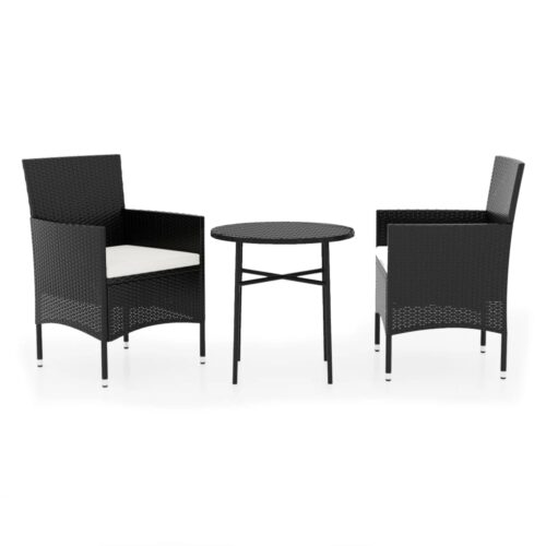 3-Piece Garden Dining Set Poly Rattan Wicker Outdoor Patio Furniture Black