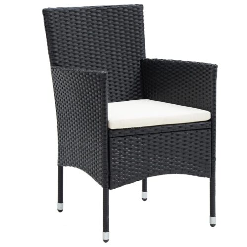 3-Piece Garden Dining Set Poly Rattan Wicker Outdoor Patio Furniture Black - Image 2