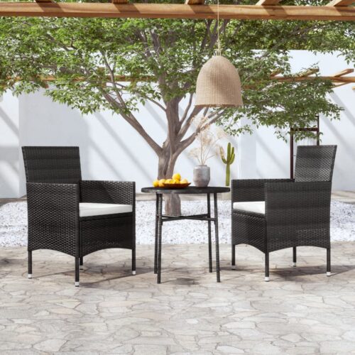 3-Piece Garden Dining Set Poly Rattan Wicker Outdoor Patio Furniture Black - Image 8