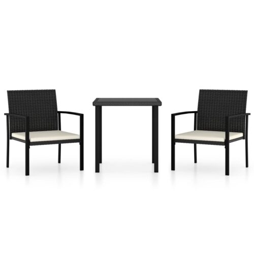 3-Piece Garden Dining Set Poly Rattan Wicker Outdoor Patio Furniture Black
