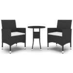 3-Piece Garden Dining Set Poly Rattan Wicker Outdoor Patio Furniture Black