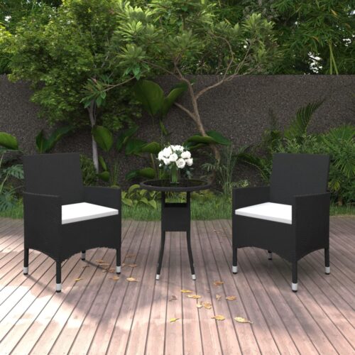 3-Piece Garden Dining Set Poly Rattan Wicker Outdoor Patio Furniture Black - Image 8