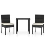 3-Piece Garden Dining Set Poly Rattan Wicker Outdoor Patio Furniture Black