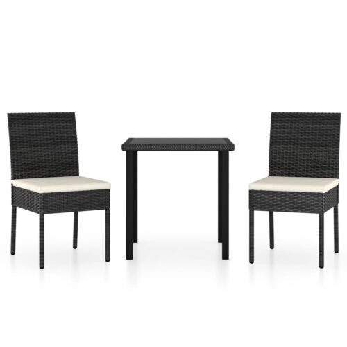 3-Piece Garden Dining Set Poly Rattan Wicker Outdoor Patio Furniture Black
