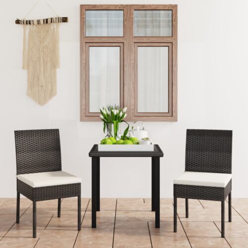 3-Piece Garden Dining Set Poly Rattan Wicker Outdoor Patio Furniture Black - Image 11
