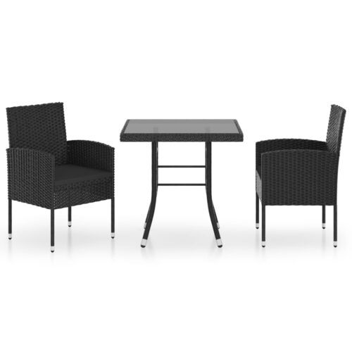 3-Piece Garden Dining Set Poly Rattan Wicker Outdoor Patio Furniture Black