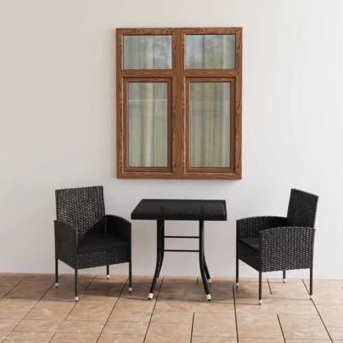 3-Piece Garden Dining Set Poly Rattan Wicker Outdoor Patio Furniture Black - Image 9