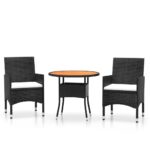 3-Piece Outdoor Dining Set Garden Patio Bistro Chairs Table Setting Rattan Black