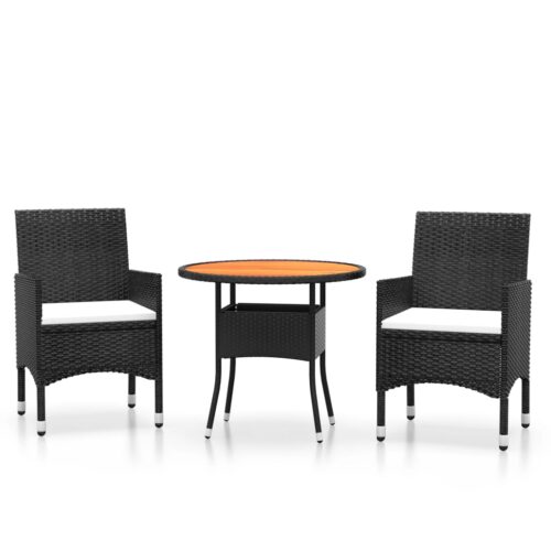 3-Piece Outdoor Dining Set Garden Patio Bistro Chairs Table Setting Rattan Black