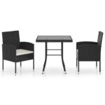 3-Piece Outdoor Dining Set Garden Patio Bistro Chairs Table Setting Rattan Black