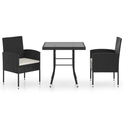 3-Piece Outdoor Dining Set Garden Patio Bistro Chairs Table Setting Rattan Black