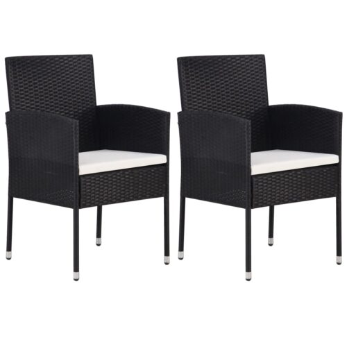 3-Piece Outdoor Dining Set Garden Patio Bistro Chairs Table Setting Rattan Black - Image 2