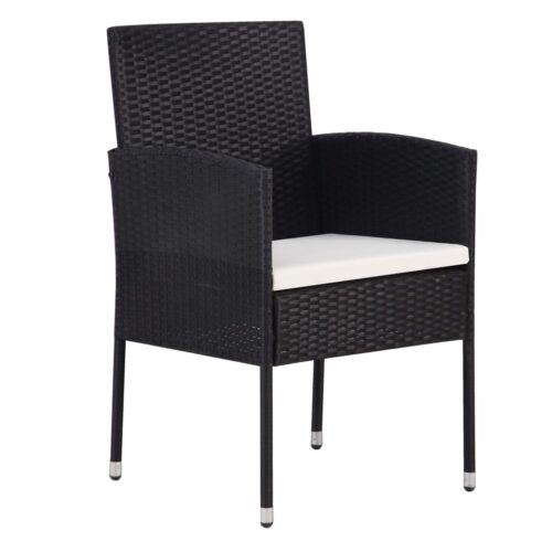 3-Piece Outdoor Dining Set Garden Patio Bistro Chairs Table Setting Rattan Black - Image 3