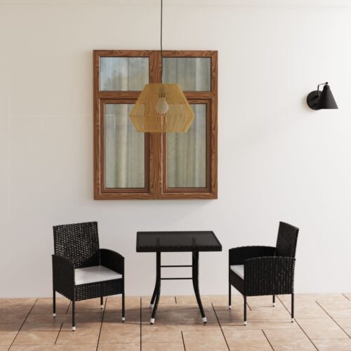 3-Piece Outdoor Dining Set Garden Patio Bistro Chairs Table Setting Rattan Black - Image 9