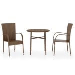 3-Piece Garden Dining Set Poly Rattan Wicker Outdoor Patio Furniture Brown
