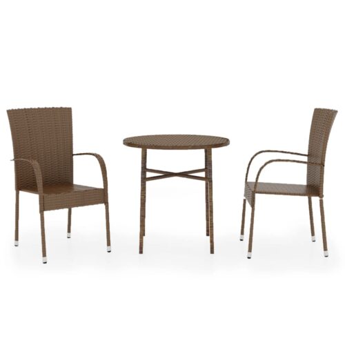 3-Piece Garden Dining Set Poly Rattan Wicker Outdoor Patio Furniture Brown