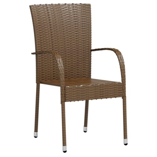 3-Piece Garden Dining Set Poly Rattan Wicker Outdoor Patio Furniture Brown - Image 2