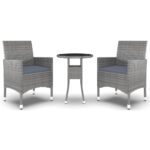 3-Piece Garden Dining Set Outdoor Patio Bistro Balcony Sofa Chairs Table Wicker