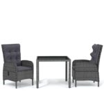 3-Piece Garden Dining Set Poly Rattan Wicker Outdoor Patio Furniture Grey