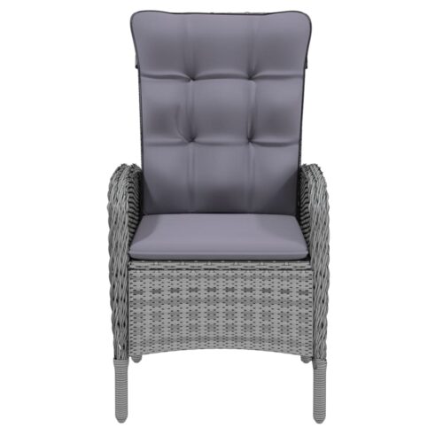 3-Piece Garden Dining Set Poly Rattan Wicker Outdoor Patio Furniture Grey - Image 2