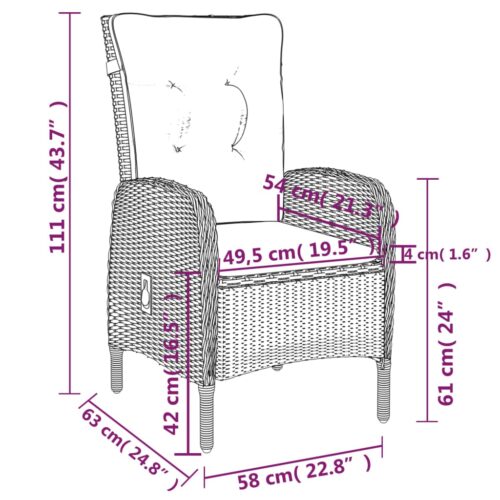 3-Piece Garden Dining Set Poly Rattan Wicker Outdoor Patio Furniture Grey - Image 7
