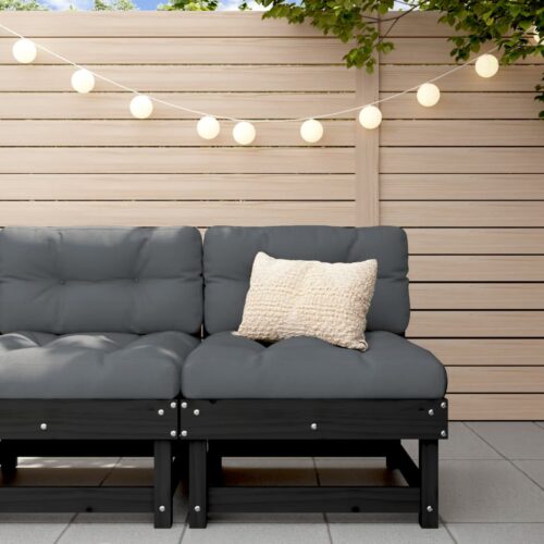 Middle Sofa with Cushions Black Solid Wood Pine - Image 2