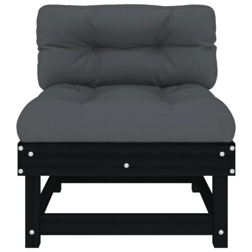 Middle Sofa with Cushions Black Solid Wood Pine - Image 3