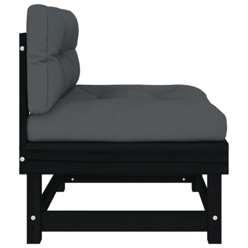 Middle Sofa with Cushions Black Solid Wood Pine - Image 4