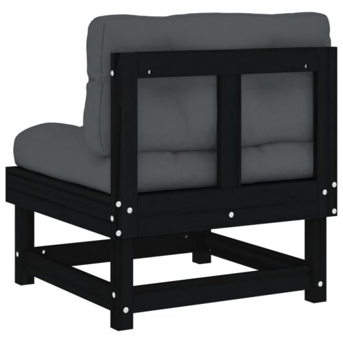 Middle Sofa with Cushions Black Solid Wood Pine - Image 5
