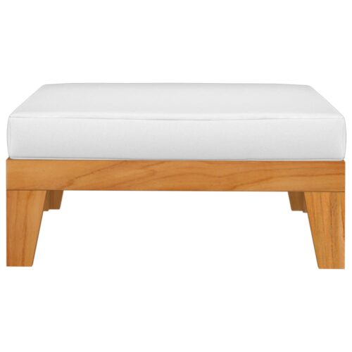 Sectional Footrest with Cream White Cushion Solid Acacia Wood