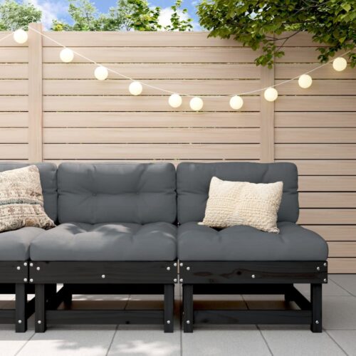 Middle Sofas with Cushions 2pcs Black Solid Wood Pine - Image 2